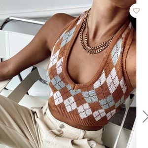 70s On Film Camel Argyle Halter Top - 12th tribe